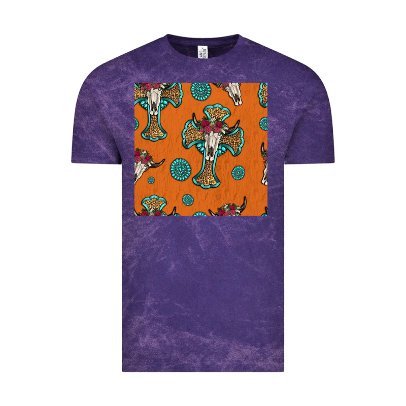 Western Cross And Bull Skull Seamless Pattern Vintage Tee by HRA Design Shop | Teevron