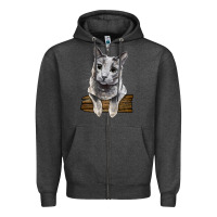 Charcoal Heather Russian Blue Cat Face Zipper Hoodie - LillyAllenDesigns