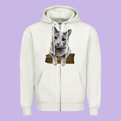 Russian Blue Cat Face Zipper Hoodie Designed By Lillyallendesigns