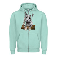 Seafoam Russian Blue Cat Face Zipper Hoodie - LillyAllenDesigns