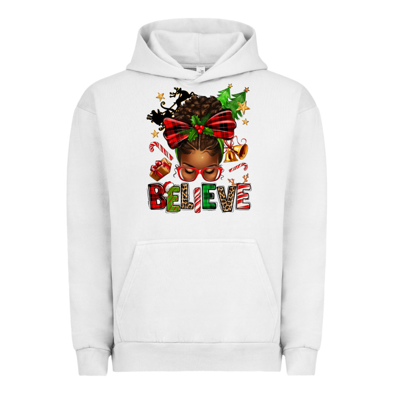 Christmas Believe Afro Messy Bun Urban Hoodie by texasbilliewilder | Teevron