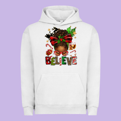 Christmas Believe Afro Messy Bun Urban Hoodie Designed By Texasbilliewilder