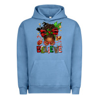 Pigment Pebble Blue christmas believe afro messy bun Urban Hoodie - texasbilliewilder