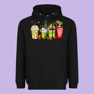 Christmas Characters Coffee Cups Heavyweight Hoodie Designed By Maliassmallbusiness