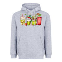 Heather Grey Christmas characters coffee cups Heavyweight Hoodie - MaliasSmallBusiness