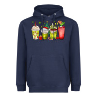 Navy Christmas characters coffee cups Heavyweight Hoodie - MaliasSmallBusiness