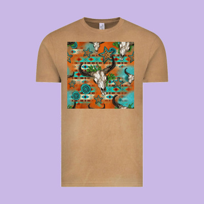Western Bull Skull Seamless Pattern Vintage Tee Designed By Hra Design Shop
