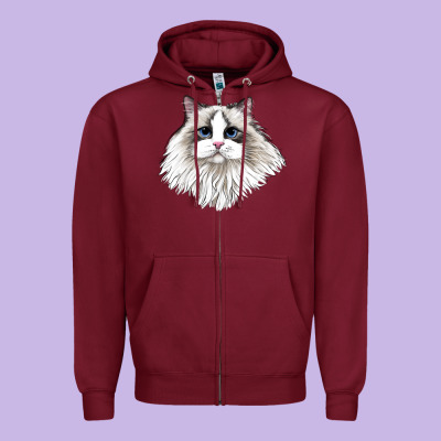 Ragdoll Face Cat Zipper Hoodie Designed By Lillyallendesigns