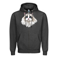 Charcoal Heather Ragdoll Face Cat Zipper Hoodie - LillyAllenDesigns