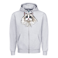 Heather Grey Ragdoll Face Cat Zipper Hoodie - LillyAllenDesigns