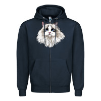 Navy Ragdoll Face Cat Zipper Hoodie - LillyAllenDesigns