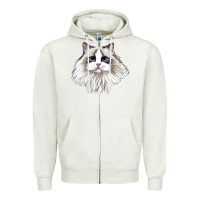 Oatmeal Heather Ragdoll Face Cat Zipper Hoodie - LillyAllenDesigns