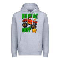 Heather Grey birthday boy monster truck Premium Hoodie - Jasminsmagicworld