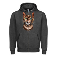 Charcoal Heather Bengal Cat Face Zipper Hoodie - LillyAllenDesigns