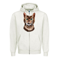 Oatmeal Heather Bengal Cat Face Zipper Hoodie - LillyAllenDesigns