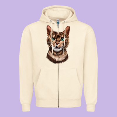 Bengal Cat Face Zipper Hoodie Designed By Lillyallendesigns