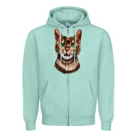 Seafoam Bengal Cat Face Zipper Hoodie - LillyAllenDesigns