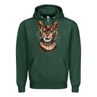 Sports Green Bengal Cat Face Zipper Hoodie - LillyAllenDesigns