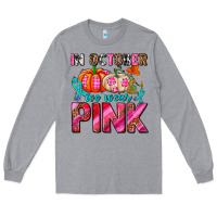 Heather Grey in october we wear pink with pumpkins Long Sleeve Tee - AdoDesignShop