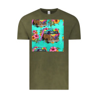 Vintage Olive floral hippie truck seamless pattern Vintage Tee - HRA Design Shop