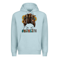 Blue Mist mom life messy bun Premium Hoodie - Jasminsmagicworld