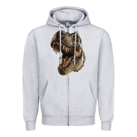 Heather Grey Tyrannosaurus T Rex Face Zipper Hoodie - LillyAllenDesigns