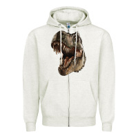 Oatmeal Heather Tyrannosaurus T Rex Face Zipper Hoodie - LillyAllenDesigns