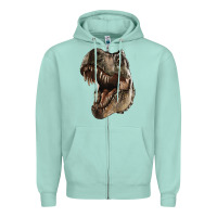 Seafoam Tyrannosaurus T Rex Face Zipper Hoodie - LillyAllenDesigns