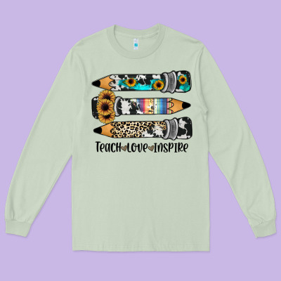 Western Pencils Teach Love Inspire Long Sleeve Tee Designed By Jahusdesignshop