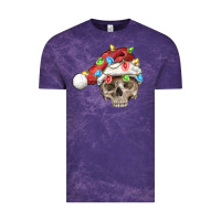 Cloud Purple Christmas skull with santa hat Vintage Tee - FaDigitalArtStudio