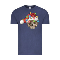 Vintage Denim Christmas skull with santa hat Vintage Tee - FaDigitalArtStudio