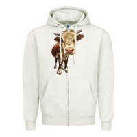 Oatmeal Heather Hereford Heifer Zipper Hoodie - LillyAllenDesigns