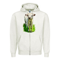 Oatmeal Heather Charolais Heifer Zipper Hoodie - LillyAllenDesigns