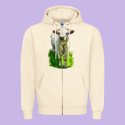 Charolais Heifer Zipper Hoodie Designed By Lillyallendesigns