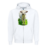 White Charolais Heifer Zipper Hoodie - LillyAllenDesigns