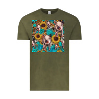 Vintage Olive cute pig with patches seamless pattern Vintage Tee - HRA Design Shop
