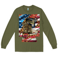 Army Green usa flag and leopard with boots 12 oz regular can cooler Long Sleeve Tee - Artiststas