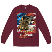 Burgundy usa flag and leopard with boots 12 oz regular can cooler Long Sleeve Tee - Artiststas