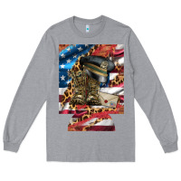 Heather Grey usa flag and leopard with boots 12 oz regular can cooler Long Sleeve Tee - Artiststas