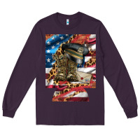 Plum usa flag and leopard with boots 12 oz regular can cooler Long Sleeve Tee - Artiststas
