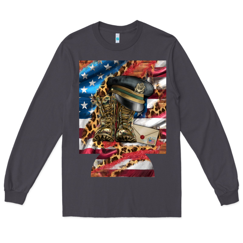 Usa Flag And Leopard With Boots 12 Oz Regular Can Cooler Long Sleeve Tee by Artiststas | Teevron