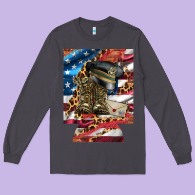 Usa Flag And Leopard With Boots 12 Oz Regular Can Cooler Long Sleeve Tee Designed By Artiststas