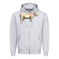 Heather Grey charolais cattle Zipper Hoodie - LillyAllenDesigns