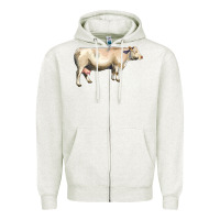 Oatmeal Heather charolais cattle Zipper Hoodie - LillyAllenDesigns