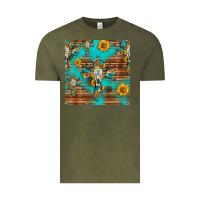 Vintage Olive bull skull cross seamless pattern Vintage Tee - HRA Design Shop