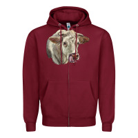 Burgundy Charolais Cattle Face Zipper Hoodie - LillyAllenDesigns