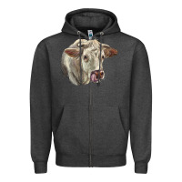 Charcoal Heather Charolais Cattle Face Zipper Hoodie - LillyAllenDesigns