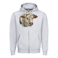 Heather Grey Charolais Cattle Face Zipper Hoodie - LillyAllenDesigns
