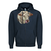 Navy Charolais Cattle Face Zipper Hoodie - LillyAllenDesigns