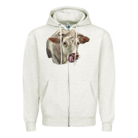Oatmeal Heather Charolais Cattle Face Zipper Hoodie - LillyAllenDesigns